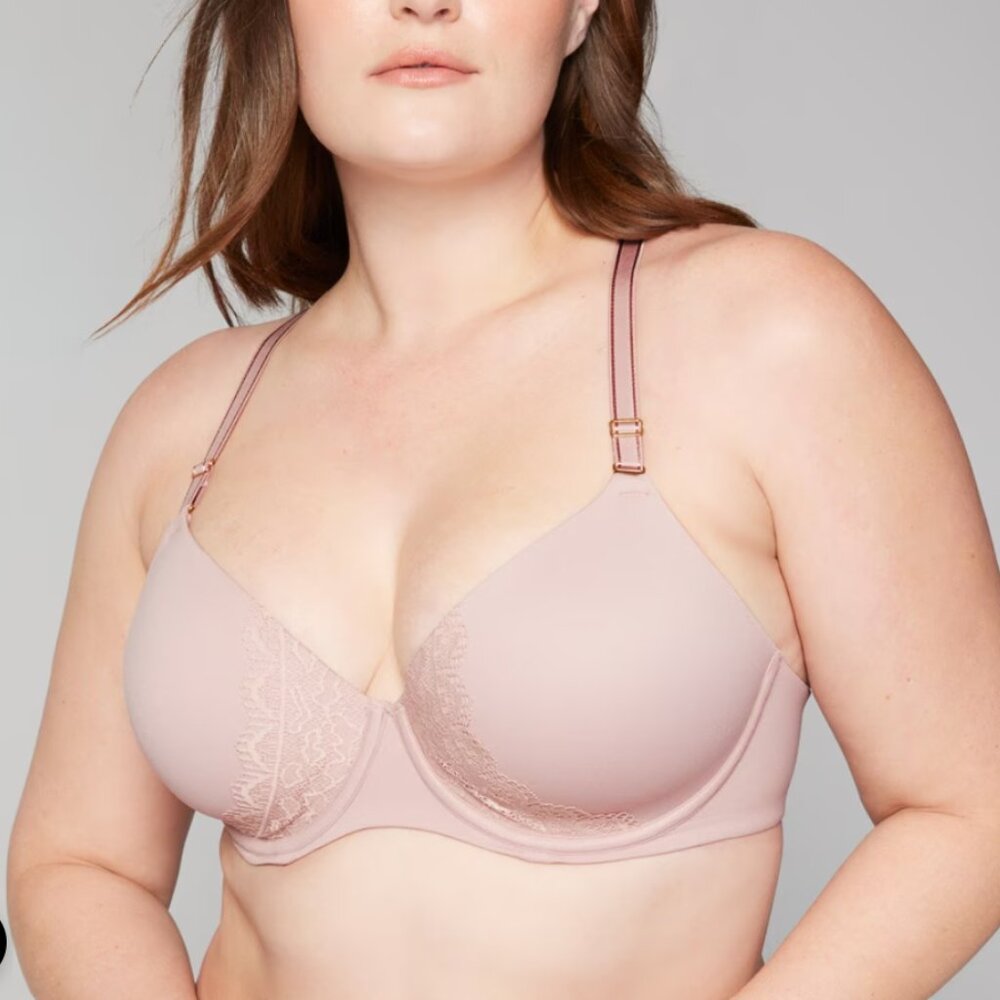 NWT Soma Original! Lace Trimmed Embraceable Full Coverage Bra Party Pink 42DDD